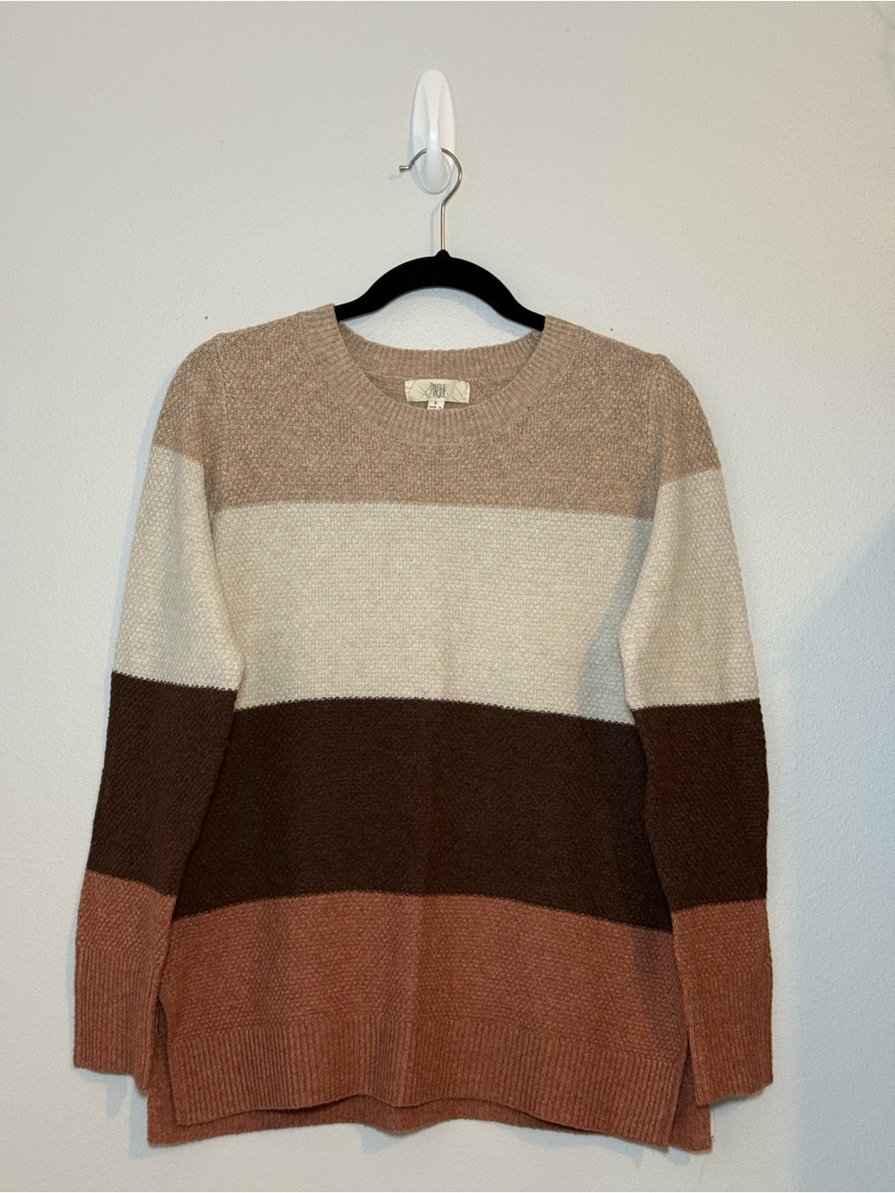Women's Striped Crewneck Sweater in Cream, Brown & Rust - PINQUE